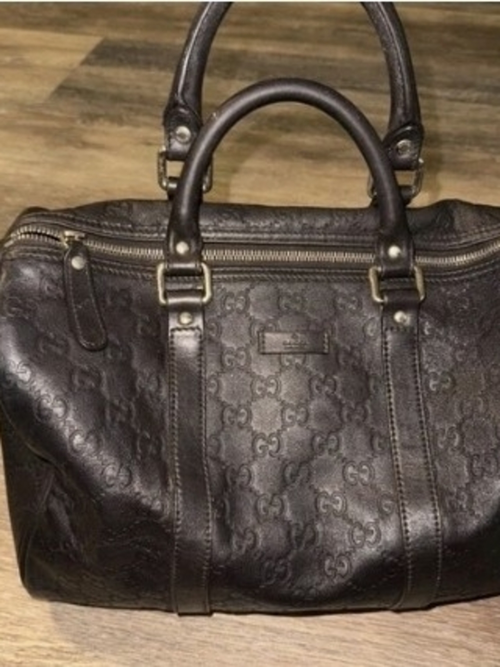 Gucci Brown Embossed GG Leather Boston  Bag